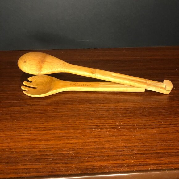 Pampered Chef Interlocking Bamboo Wooden Tongs Like New - Picture 8 of 8